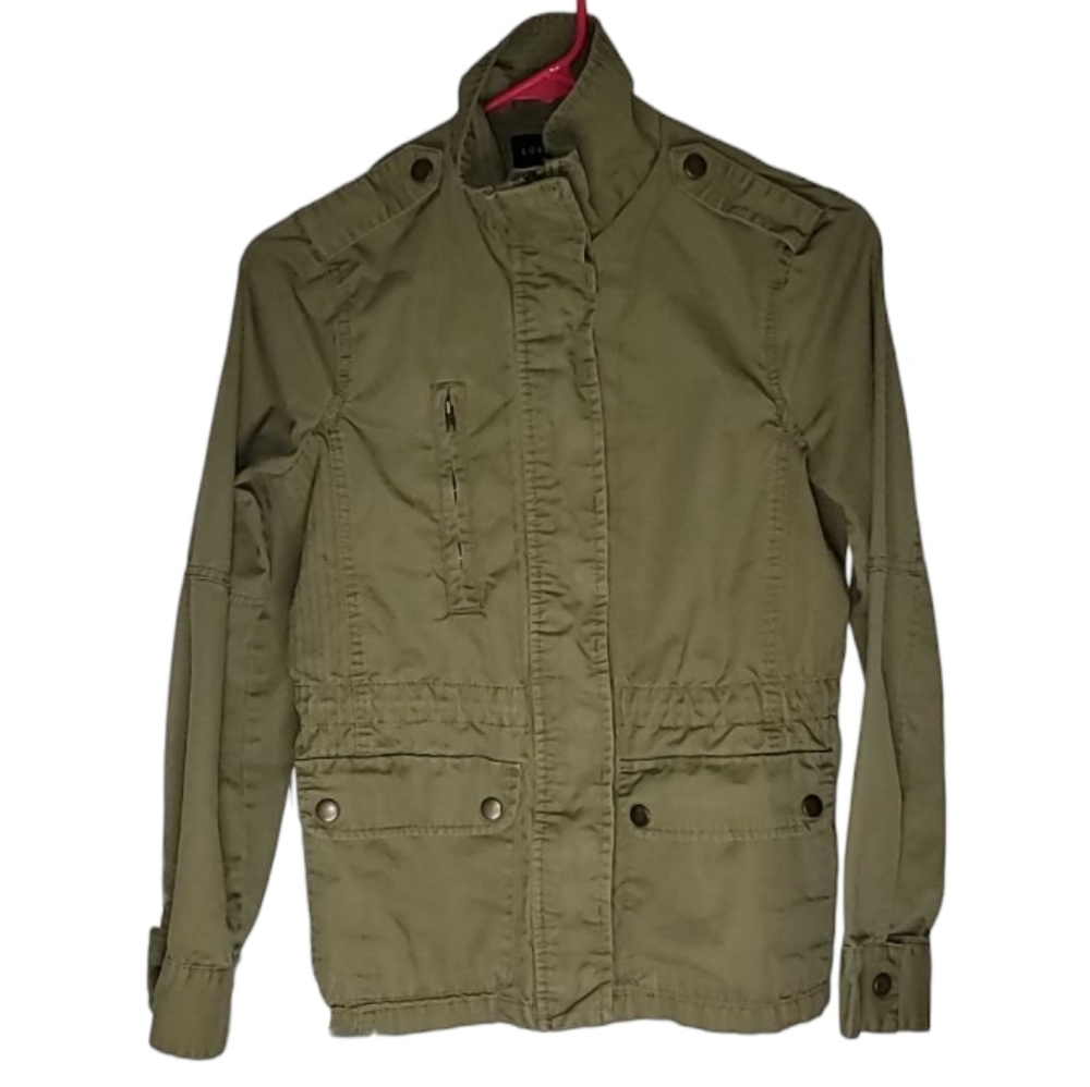 Love Tree Army Jacket Womens Small Olive Green Cotton Long Sleeve Zip Up
